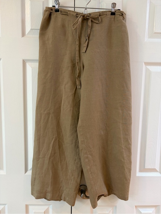 Eileen Fisher Pants - Eileen Fisher Tan Irish Linen Wide Leg Drawstring Cropped Pants Size M/L